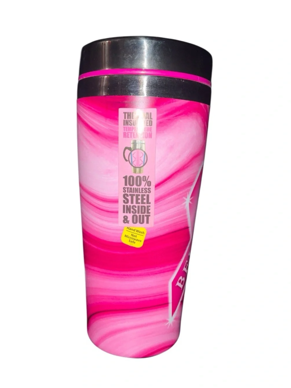 Pink Breast Cancer Awareness “Believe” Stainless Steel Travel Mug 16oz